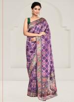 Tussar Silk Purple Casual Wear Kalamkari Work Saree